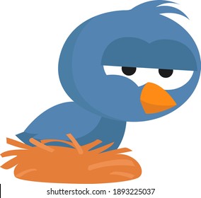 Small blue bird illustration, vector on white background