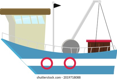 Small blue boat, illustration, vector on a white background