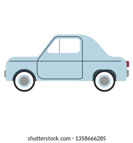 small blue car flat illustration on white