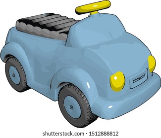 Pequeño coche azul, ilustración, vector sobre fondo blanco.