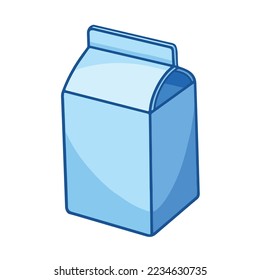 Small blue colored Milk carton vector illustration with clean outline and color isolated on white background. Simple cartoon colored pictogram. Retail cardboard milk.