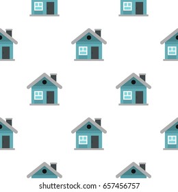 Small blue cottage pattern seamless background in flat style repeat vector illustration