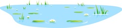 Small Blue Decorative Pond With Bulrush Plants And White Water Lilies Isolated, Lake Plants Nature Landscape Fishing Place, Decorative Pond In Landscape Design Garden