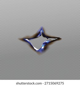 Pequeña llama azul que arde en forma de diamante sobre un fondo gris texturizado creando arte abstracto
