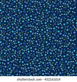 kleine blaue Blumen nahtloses Muster auf dunklem Hintergrund