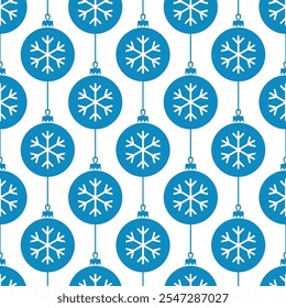 Small blue green Christmas tree balls isolated on white background. Cute monochrome seamless pattern. Vector simple flat graphic illustration. Texture.