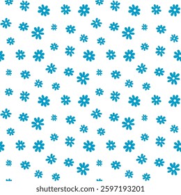 Small blue green flowers isolated on white background. Cute monochrome seamless pattern. Vector simple flat graphic illustration. Texture.