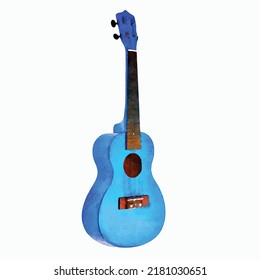 Small blue guitar ukulele in watercolor style Realistic vector illustration isolated on white background Cartoon clipart