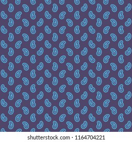 Small blue paisley seamless vector pattern with a dark blue background