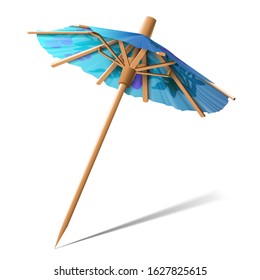 Small blue paper umbrella for decorating desserts on a white background. Highly realistic illustration.