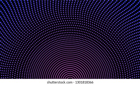 A small Blue and Pink gradients dot arranged in a Semicircle on a black background