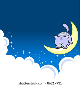 Small blue pretty cat sleeping on crescent
