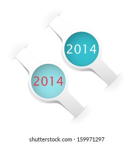 small blue shadowed label like a watch for happy new year 2014