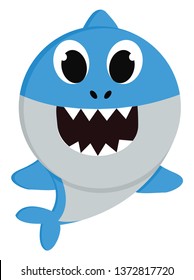 A small blue shark swimming in the sea with large eyes spiked teeth and tiny blue fins vector color drawing or illustration 