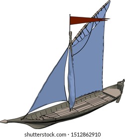 Small blue ship, illustration, vector on white background.