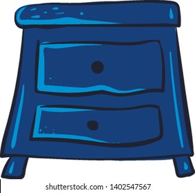 A small blue table near a bed with two draws in it , vector, color drawing or illustration.