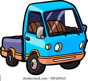 small blue truck on white background. cartoon style illustration