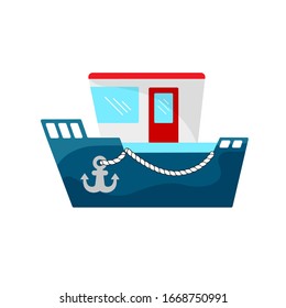 Pequeño barco al estilo de las caricaturas. Imagen vectorial aislada en un fondo blanco.