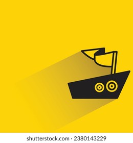 kleines Boot und Flagge mit Schatten auf gelbem Hintergrund