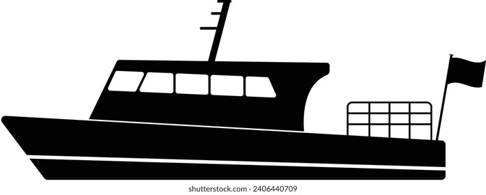 Small boat icon from the side, transparent background