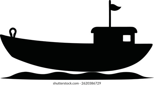 Pequeña Ilustración vectorial de silueta de icono de barco sobre fondo transparente.
