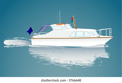 Small boat in movement. Vector. Detailed.