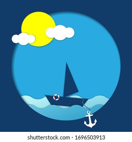 Pequeño barco en el océano
Corte de papel técnico. vectorial 