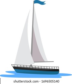 Small boat on water, illustration, vector on white background