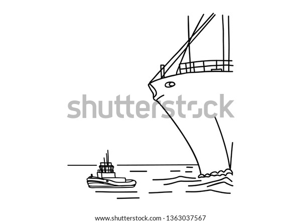 Small Boat Passing By Huge Ship Stock Vector (Royalty Free) 1363037567