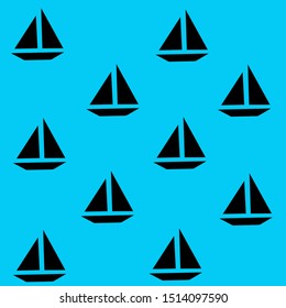 Small boat pattern. The motives are scattered randomly. Smooth vector texture. Elegant template for fashion prints. Blue background.