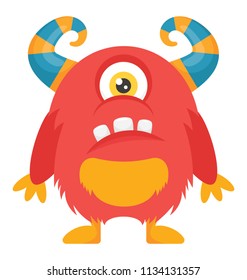 
Small bodied creature with one eye and horns on head describing the concept of cyclop monster 

