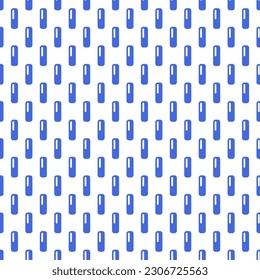 Small bold short blue vertical dotted lines isolated on white background. Monochrome seamless pattern. Vector simple flat graphic illustration. Texture.