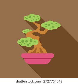 Pequeño árbol de bonsái que crece en una maceta rosa, que representa la paz, la tranquilidad y el arte de la jardinería en miniatura