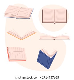 Pequeños libros ambientados en fondo blanco ilustración vectorial caricatura diseño plano estilo moderno 