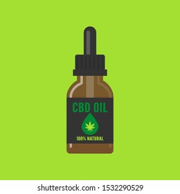 small bottle with cannabis cbd hemp oil vector illustration