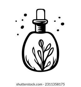 Small bottle of essential oil with plant, editable isolated object on white background, aromatherapy concept - Shutterstock ID 2311358175