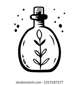 Small bottle of essential oil with plant, editable isolated object on white background, aromatherapy concept - Shutterstock ID 2315187277