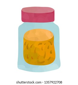 Small bottle with spice. Cartoon clip art illustration on white background. Watercolour imitation.