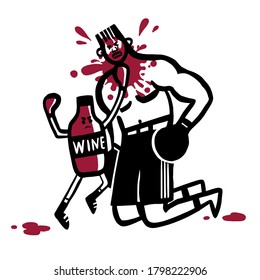 A small bottle of wine will knock out a huge boxer. Social advertising about the dangers of alcohol.