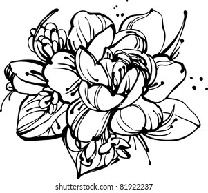 a small bouquet of roses and snowdrops