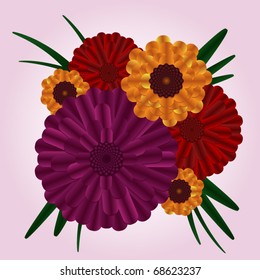 Small bouquet of spring flowers and leaves