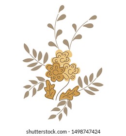 Small bouquets of simple flowers and twigs with leaves. Flat minimal retro design. Vintage pastel noble colors. Element for design of cards, invitations and other