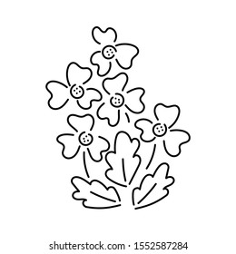Small bouquets of simple flowers and twigs with leaves. Minimal retro design. Element for design of cards, invitations and other