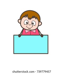 Small Boy with Ad Banner - Cute Cartoon Fat Kid Illustration