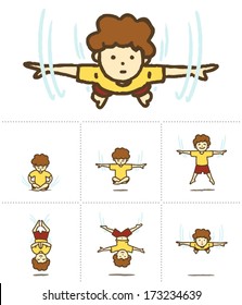 Small boy doing unnata yoga. Hand-drawn vector graphics with rough lines.