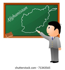 small boy, drawing on the blackboard a map of Afghanistan