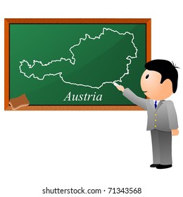  small boy, drawing on the blackboard a map of Austria