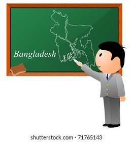 small boy, drawing on the blackboard a map of Bangladesh