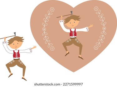 Niño pequeño vestido con traje de folclore con adornos eslovacos. Ilustración vectorial. Aislado.