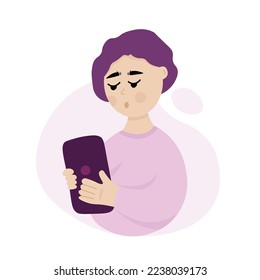 Small boy holding mobile phone and watching video or playing game. Child cartoon video browsing and games.